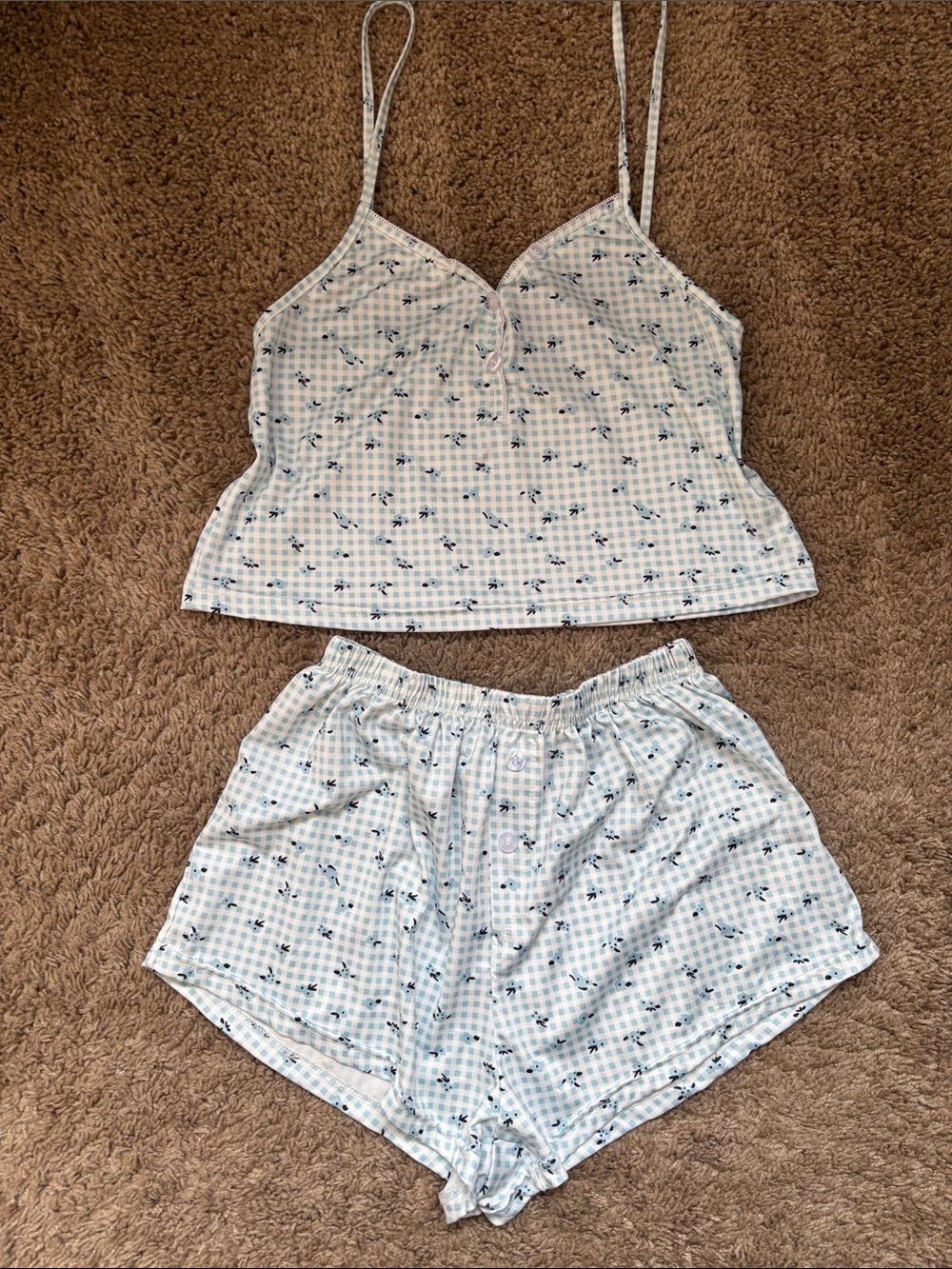 NWOT Light Blue Floral-Check Cami & Short LOUNGE/PJ Set